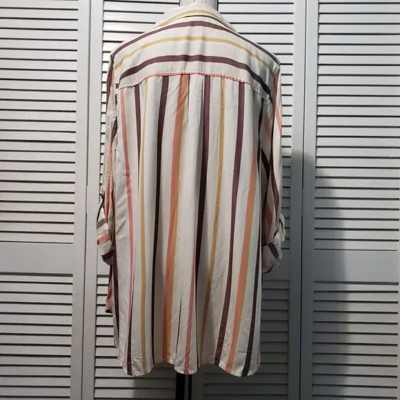 A.N.A. Button up Shirt Women's XL Striped Multicolor Roll‎ Tab Long Sleeve Top - Picture 4 of 9